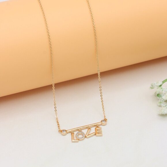 Rose Gold LOVE Necklace with Dainty CZ Charms - Adjustable Chain, XPNL0411 - Picture 9 of 13